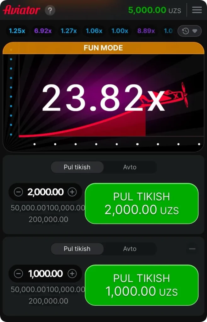 Aviator Demo Pul Tikish O'zbekistonda o'yin